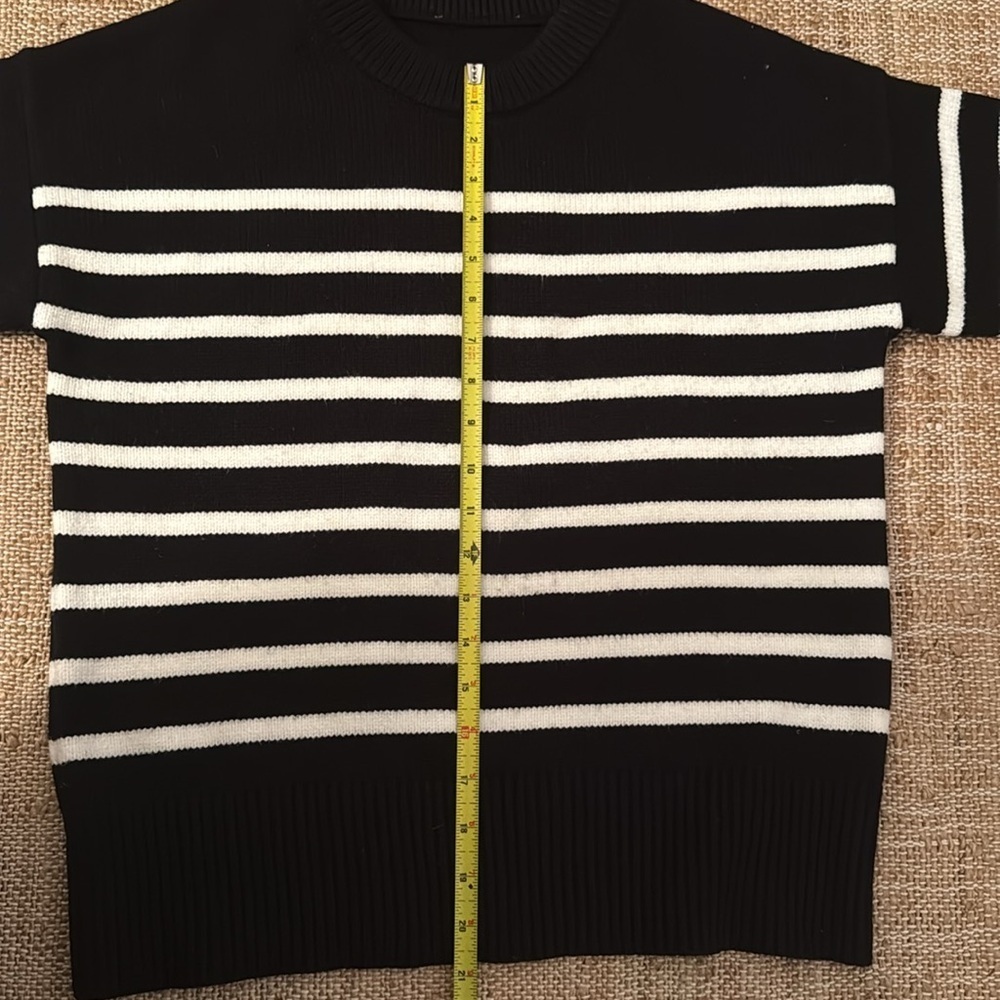 Black and White Striped Crew Neck Sweater Knit - Picture 5 of 6